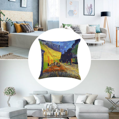 Cafe Terrace at Night - Van Gogh Linen Throw Pillow Cover