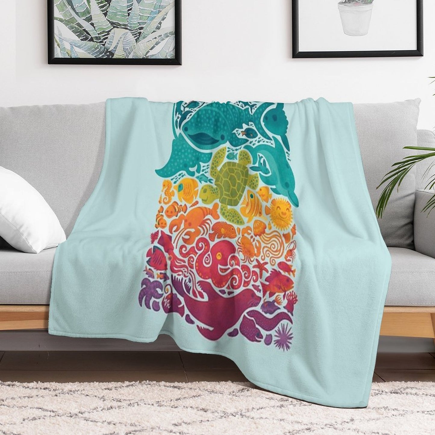 Aquatic Spectrum  Light Blue Throw Blanket
