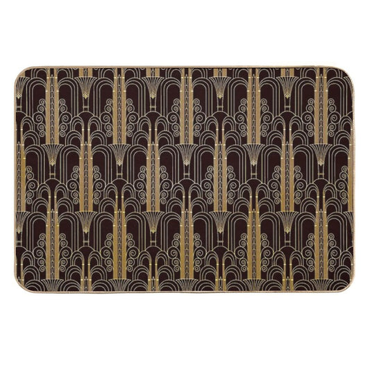 Glamorous Gold-Color Art Deco Pattern  Easy Maintenance Bath Mat