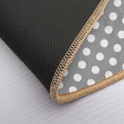 White Polka Dots on Gray Background Bath Mat