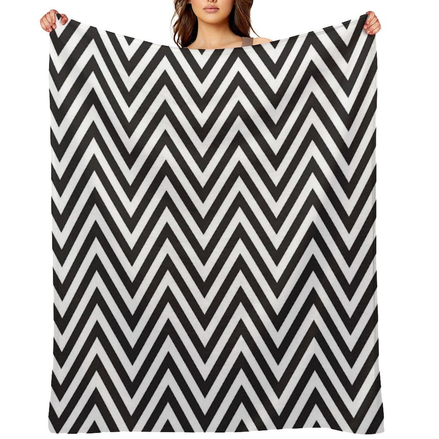 MODERN CHEVRON PATTERN Bold Monochrome Black + White Throw Blanket