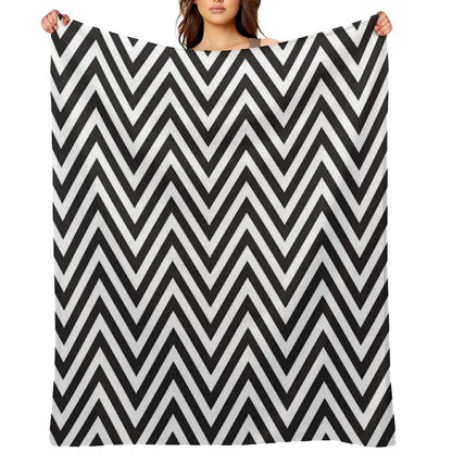 MODERN CHEVRON PATTERN Bold Monochrome Black + White Throw Blanket
