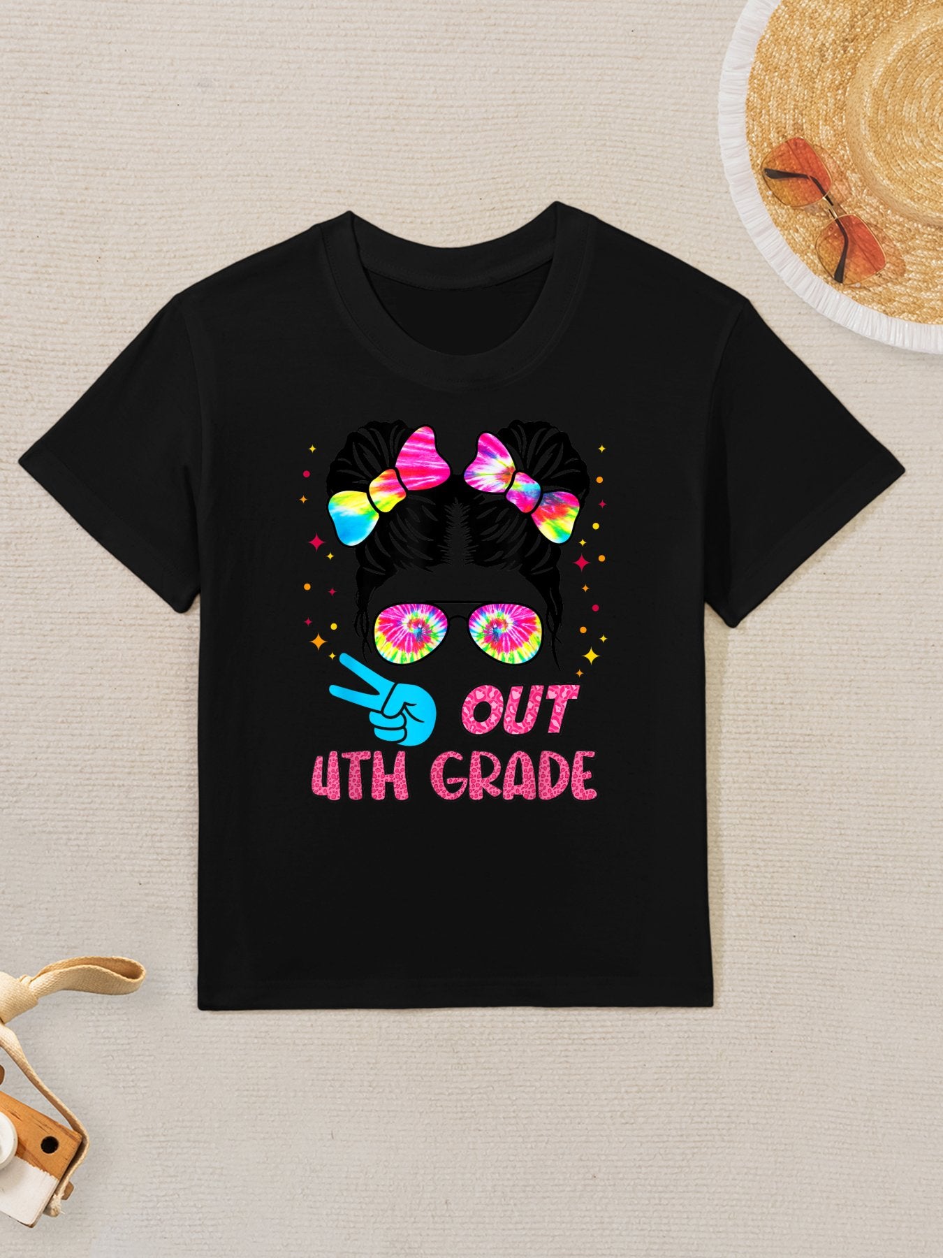 4th Grade Graduation Shirt Messy Bun 4th Grade End of School Kids T-Shirt