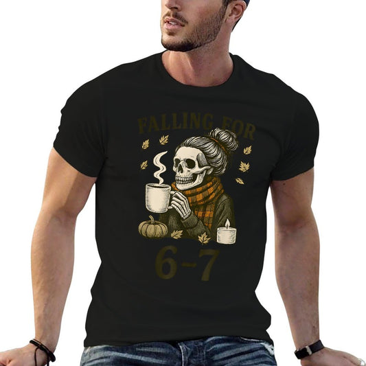 Funny 67 Skeleton Messy Bun Womens Fall Autumn Six Seven  Slim-fit Cut T-Shirt