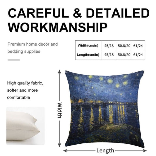 Starry Night Over The Rhone - Van Gogh Linen Throw Pillow Cover
