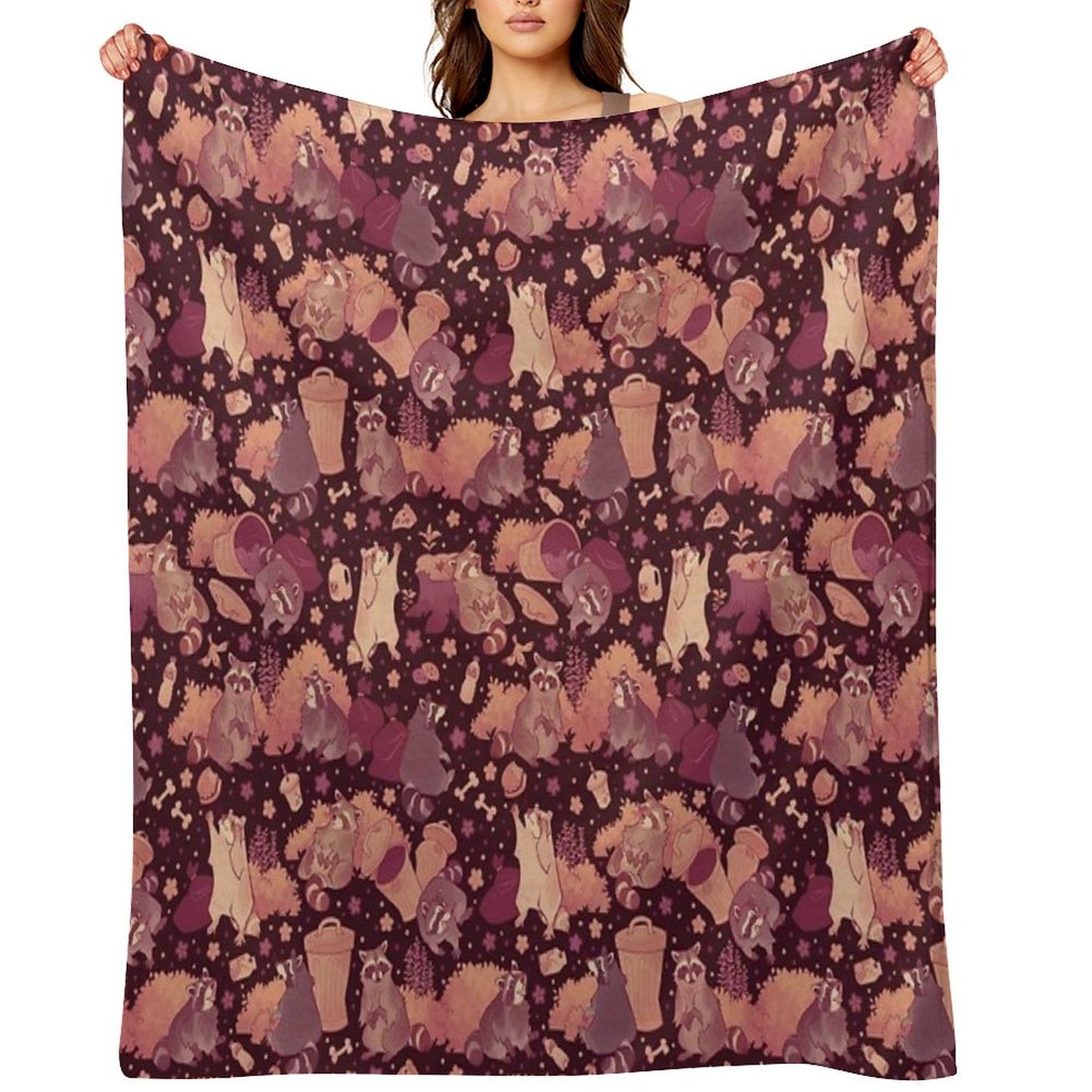 Raccoons Nighttime Pillage Throw Blanket