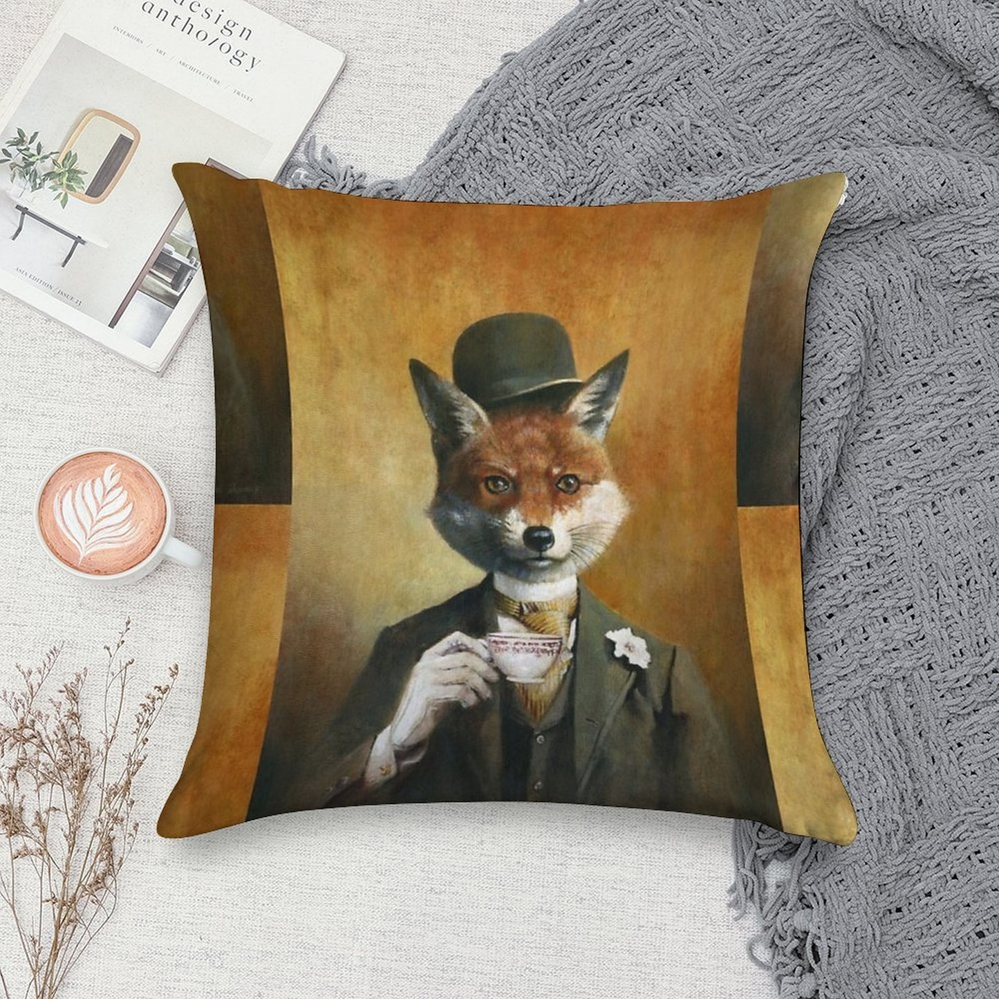 Teatime Mr Fox Soft Luxury Feel Throw Pillow