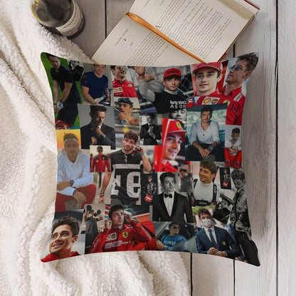Charles Leclerc Monacan Motorsports Racing Driver Collage Linen Throw Pillow Cover