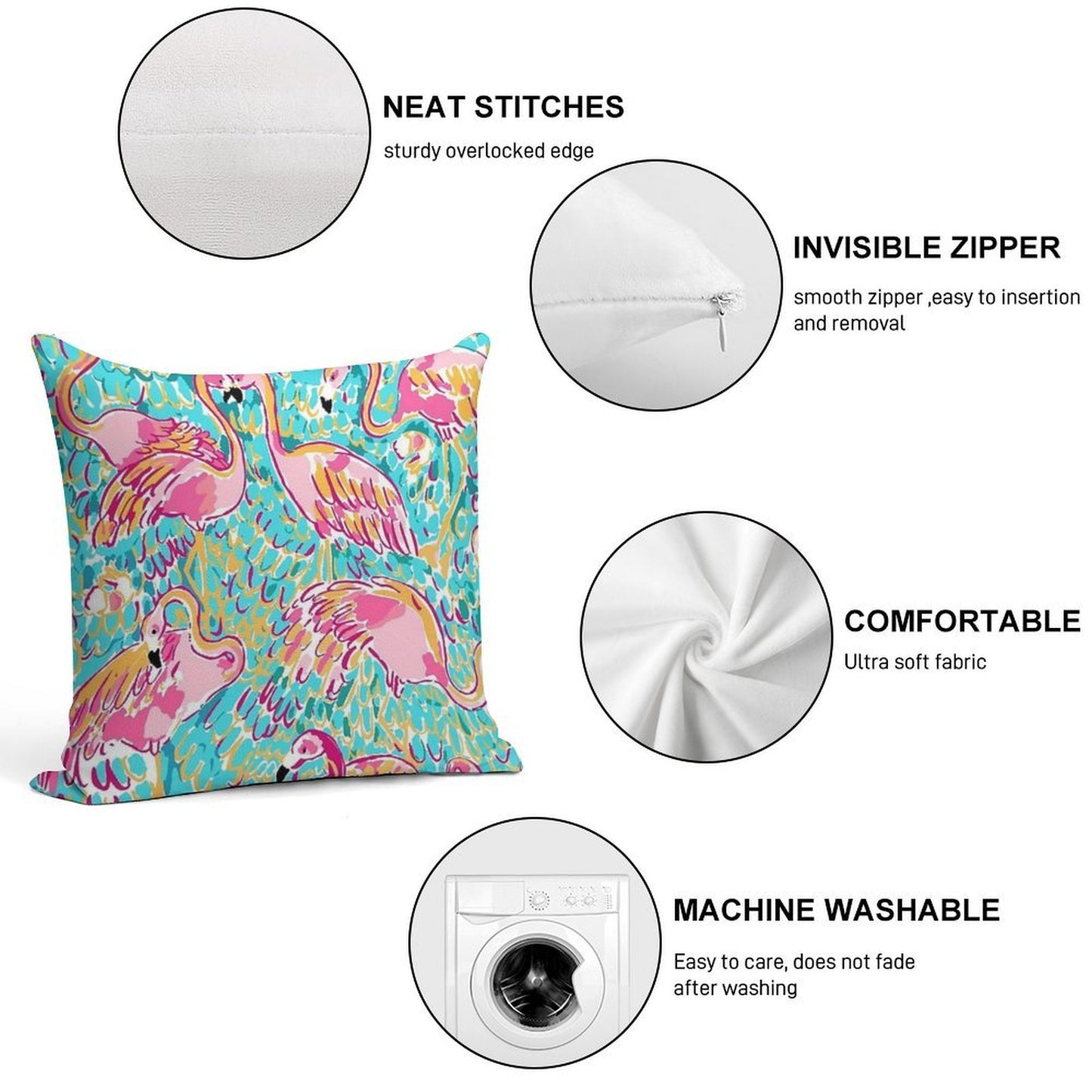 Sweet Flamingo Soft Washable Throw Pillow