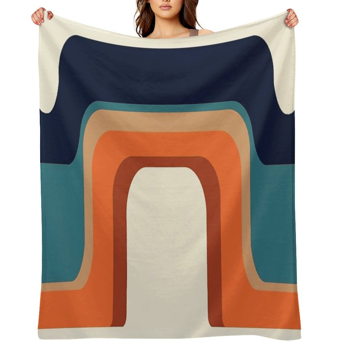 Mid-Century Modern Meets 1970s Orange And Blue Rainbow Throw Blanket