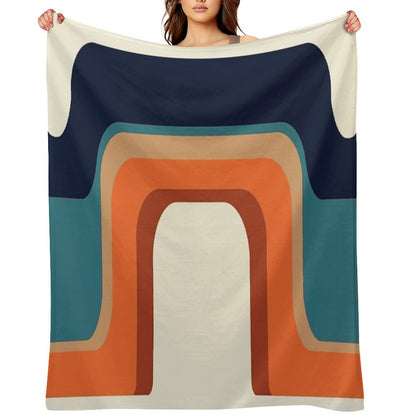 Mid-Century Modern Meets 1970s Orange And Blue Rainbow Throw Blanket