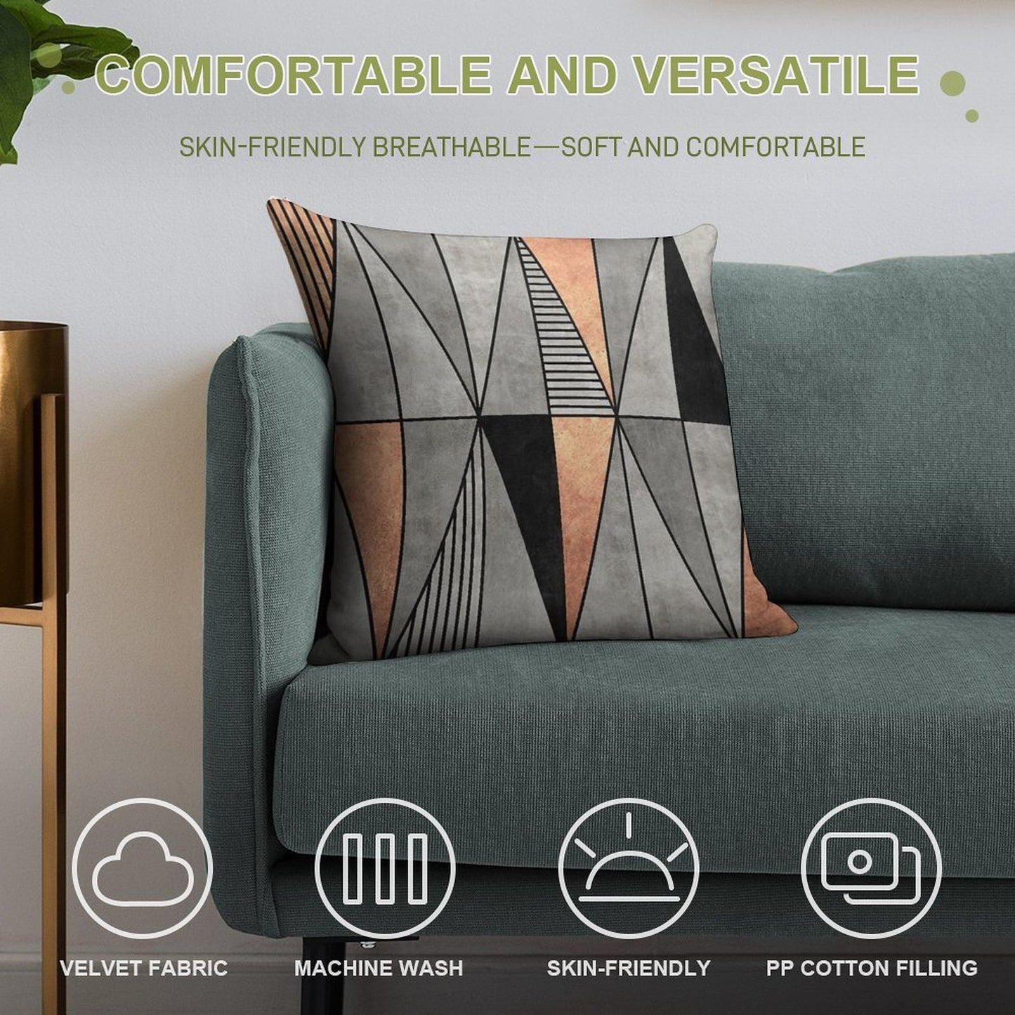 Concrete And Copper Triangles Soft Reinforced Edging Throw Pillow