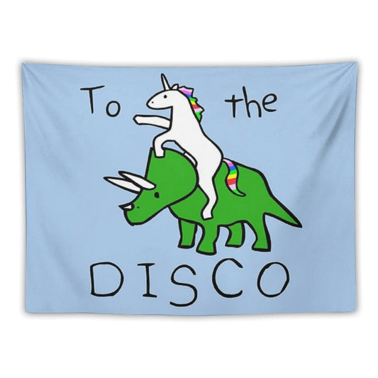 To The Disco (Unicorn Riding Triceratops) Tapestry