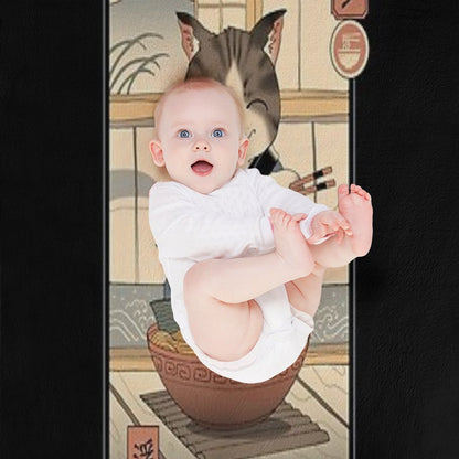 Neko Ramen Ukiyo-e Throw Blanket