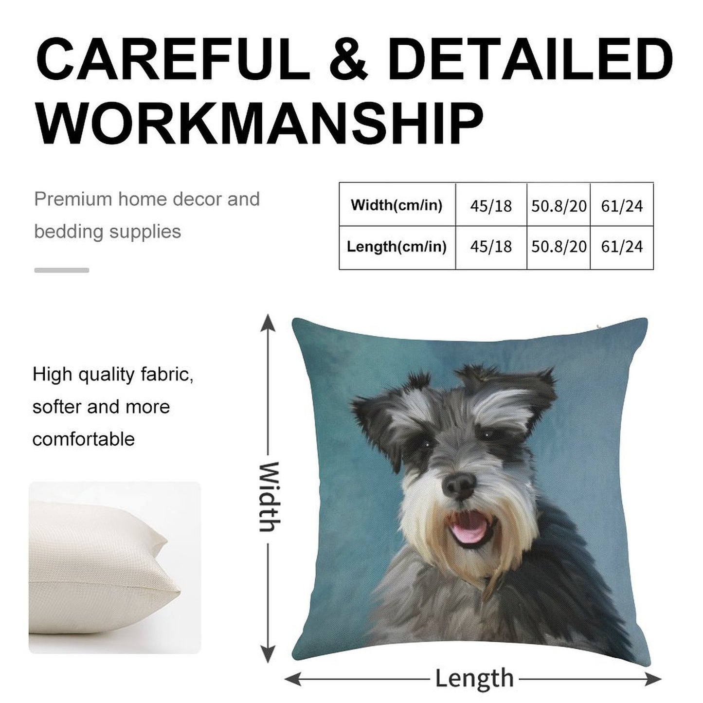 Miniature Schnauzer Dog Water Color Art Painting Linen Throw Pillow Cover