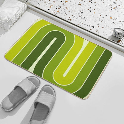Retro Geometric Double Arch Design Green Bath Mat