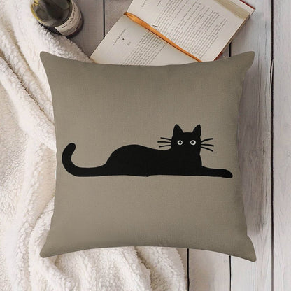 Black Cat Linen Throw Pillow Cover