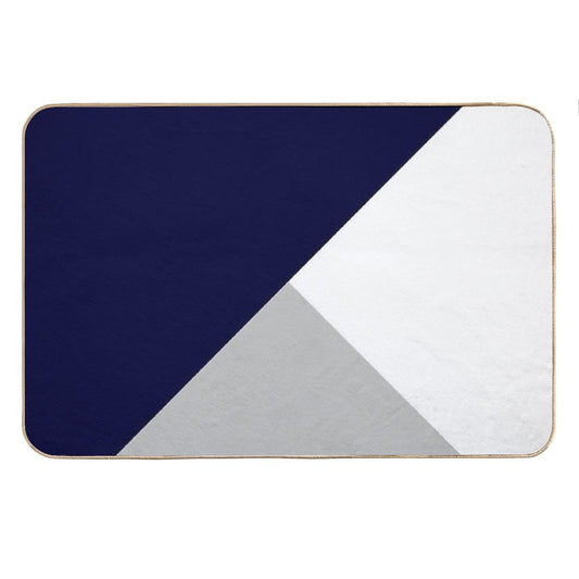 Tricolor Navy Blue Silver Gray And White Bath Mat