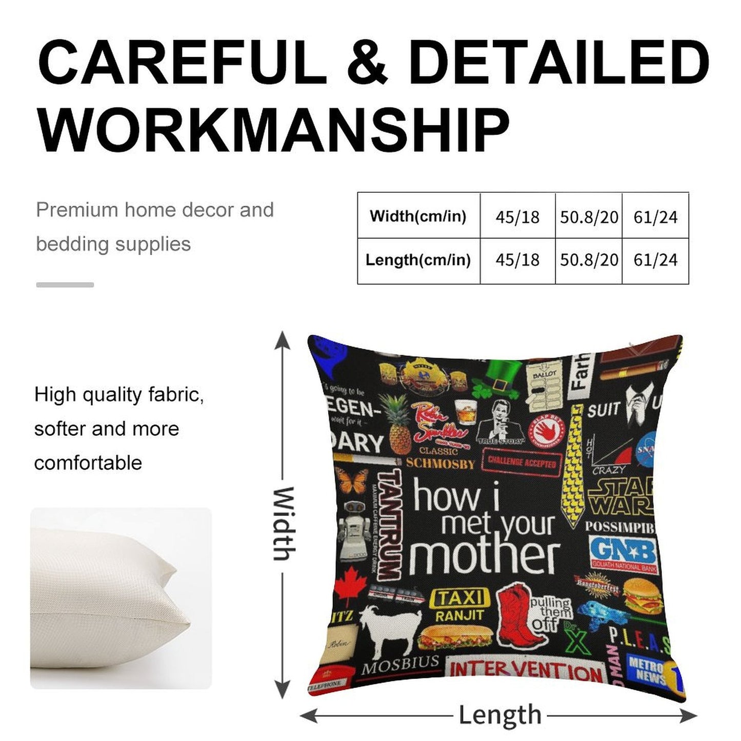 How I Met Your Mother Collage Poster Iconographic - Infographic Linen Throw Pillow Cover