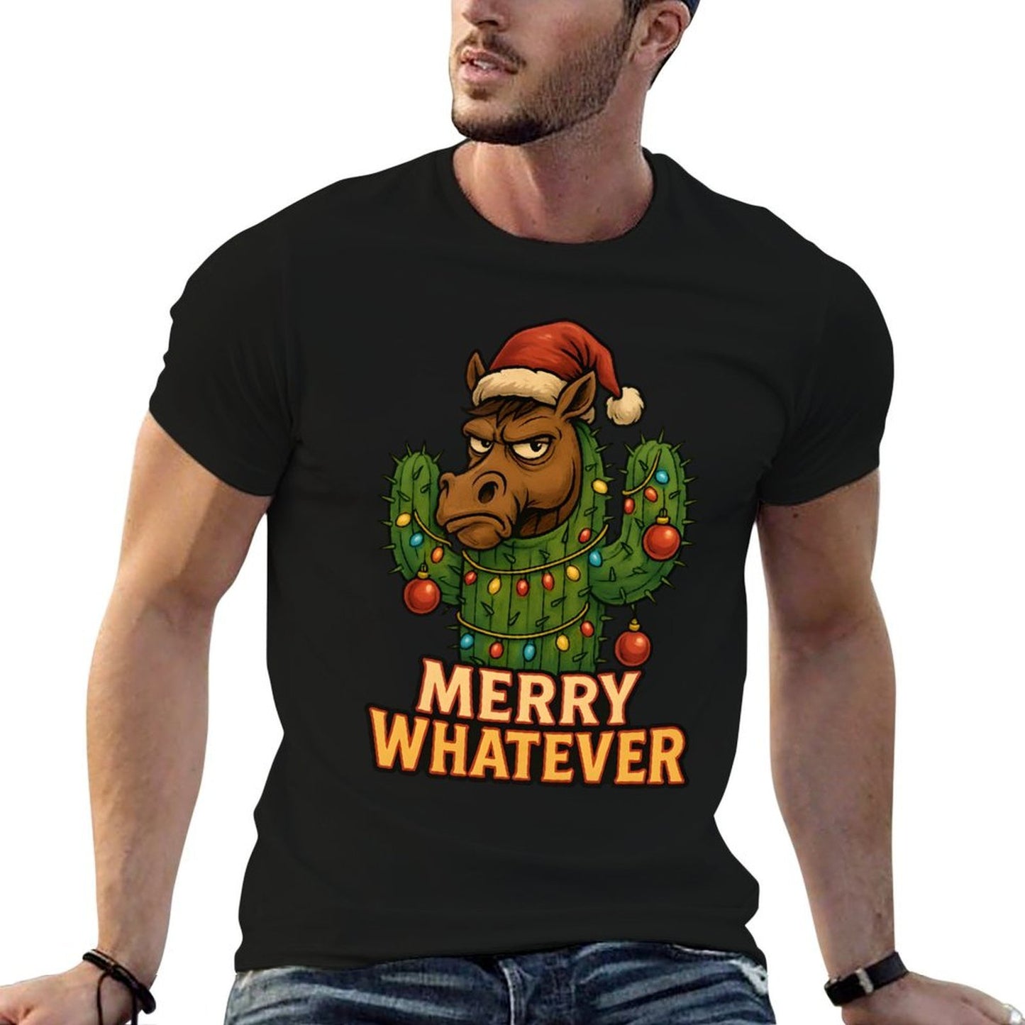 Funny Christmas Horse, Merry Whatever Sarcastic Humor Sweatshirt  Slim-fit Cut T-Shirt