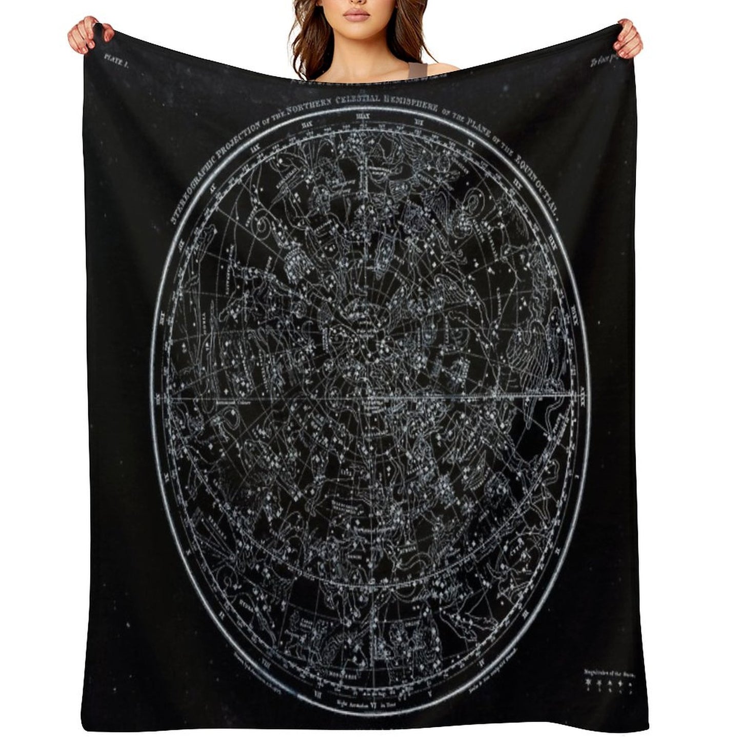 Constellations of The Northern Hemisphere  Pale Blue On Black Throw Blanket
