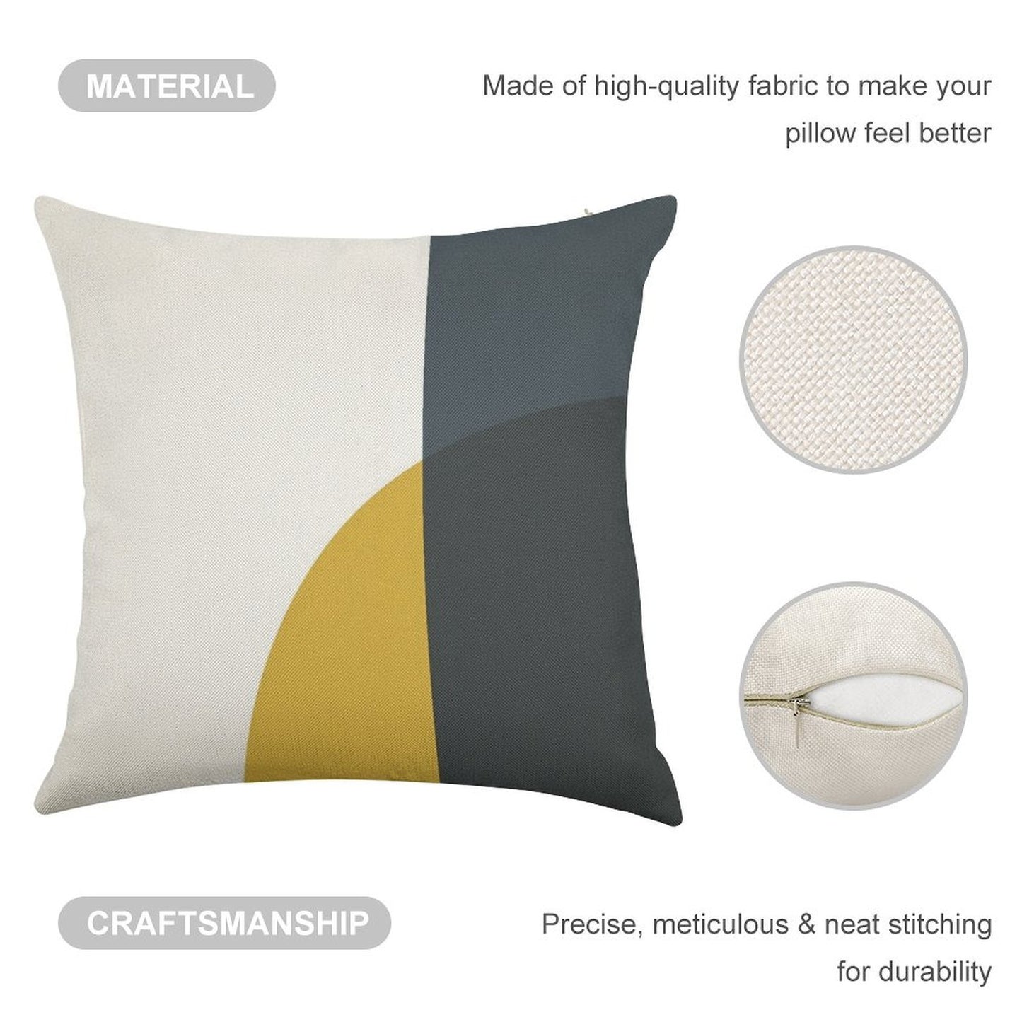 Abstract Geometric Minimalist 2 Navy Blue, Light Mustard Yellow, And White Linen Throw Pillow Cover