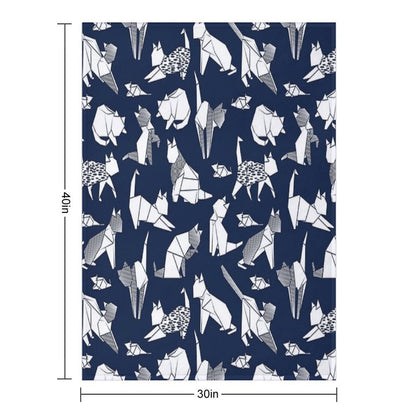 Origami Kitten Friends  Blue Navy Background Paper Cats Throw Blanket