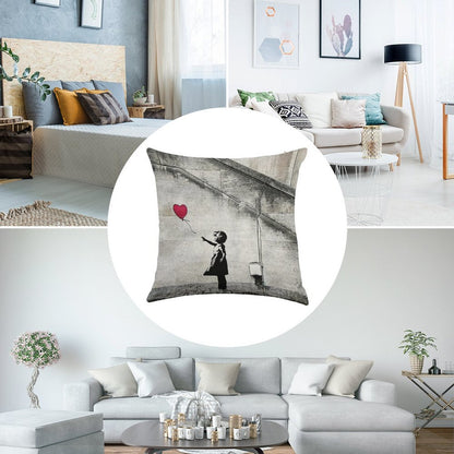 Balloon Girl - There Is Always Hope  Original Mural Banksy Linen Throw Pillow Cover
