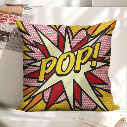 POP Comic Book Pop Art Cool Retro Trendy Linen Throw Pillow Cover
