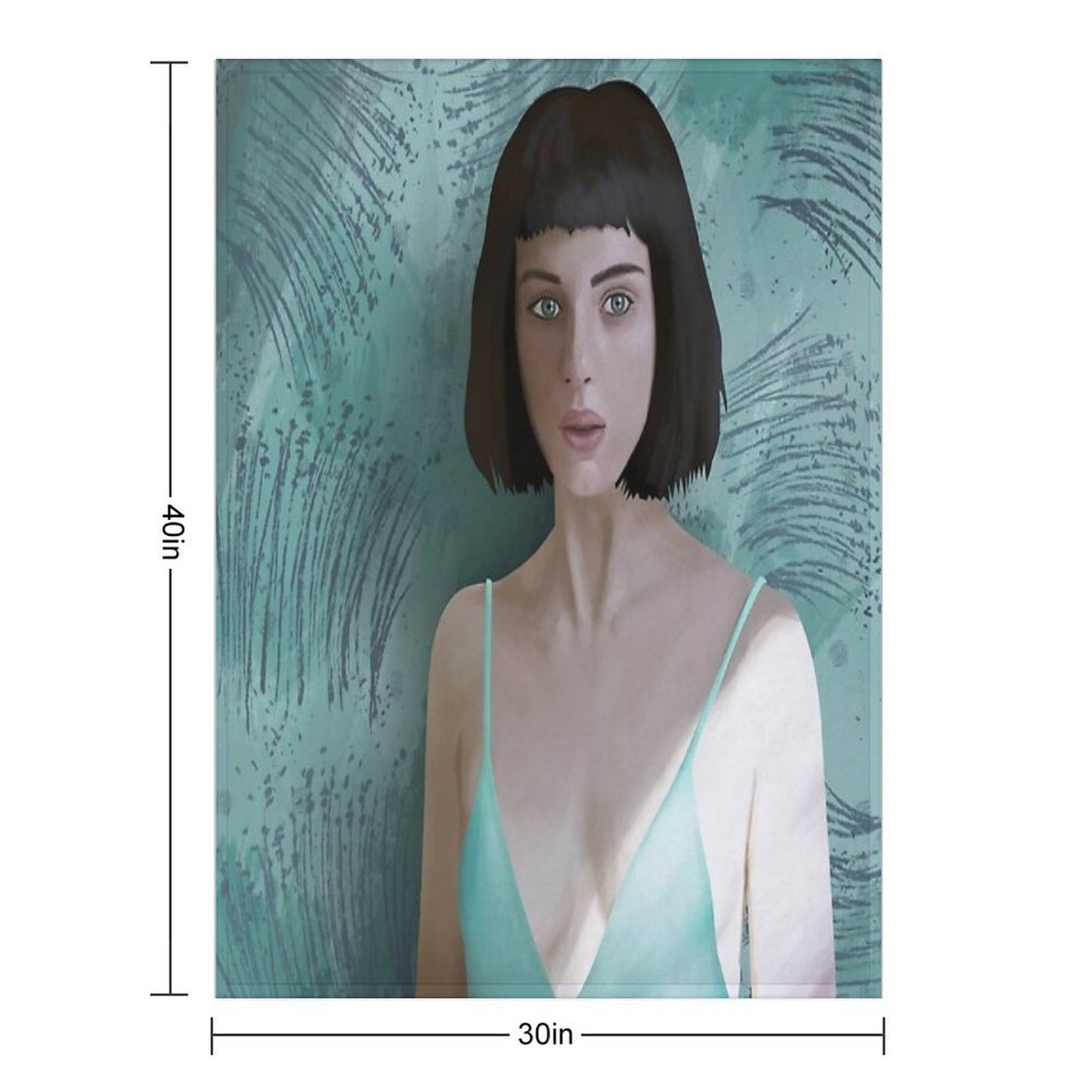 Woman Portrait in Teal Dress – Modern Digital Art Throw Blanket