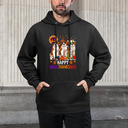 Happy Hallothanksmas Bernard Dog Halloween Christmas Medium-Weight Fabric Hoodie