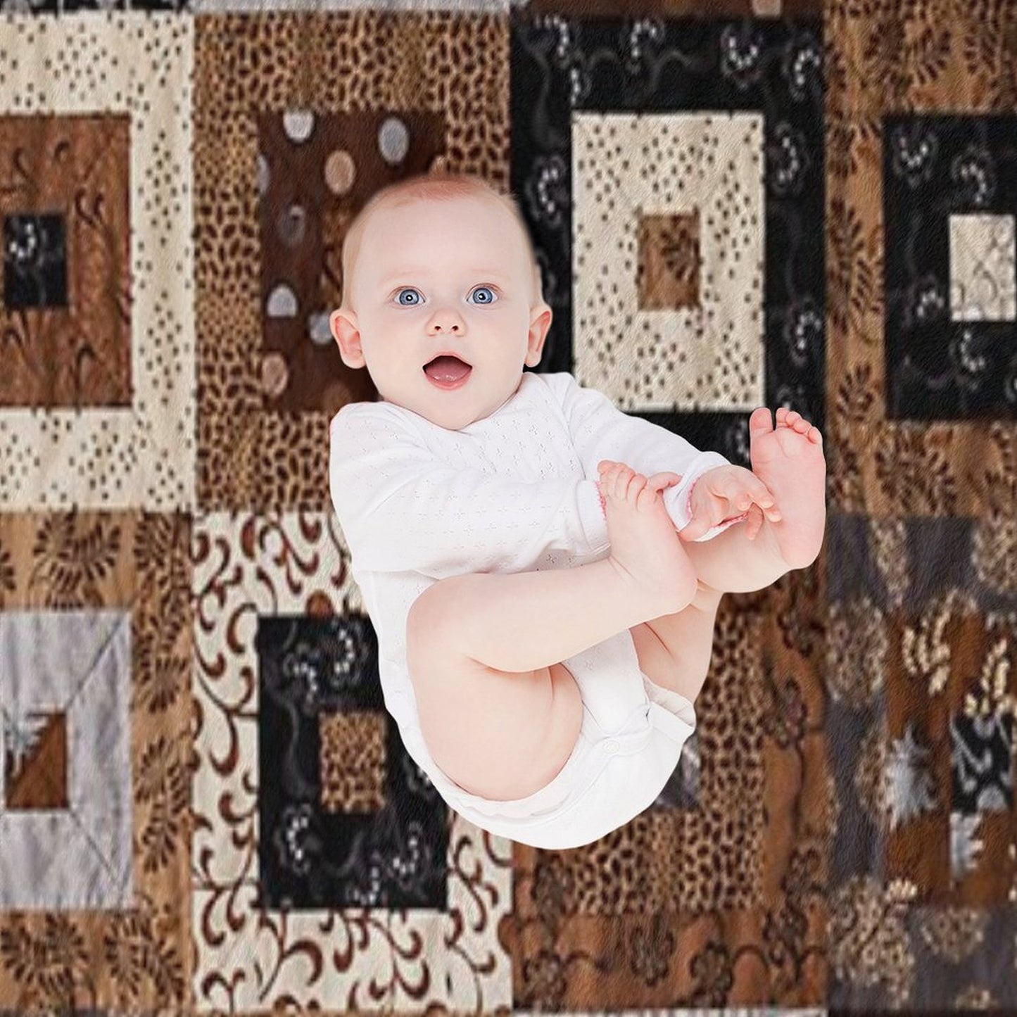 Classic Retro Brown Quilted Patchwork Quilting Pattern Mosaic Motif Throw Blanket