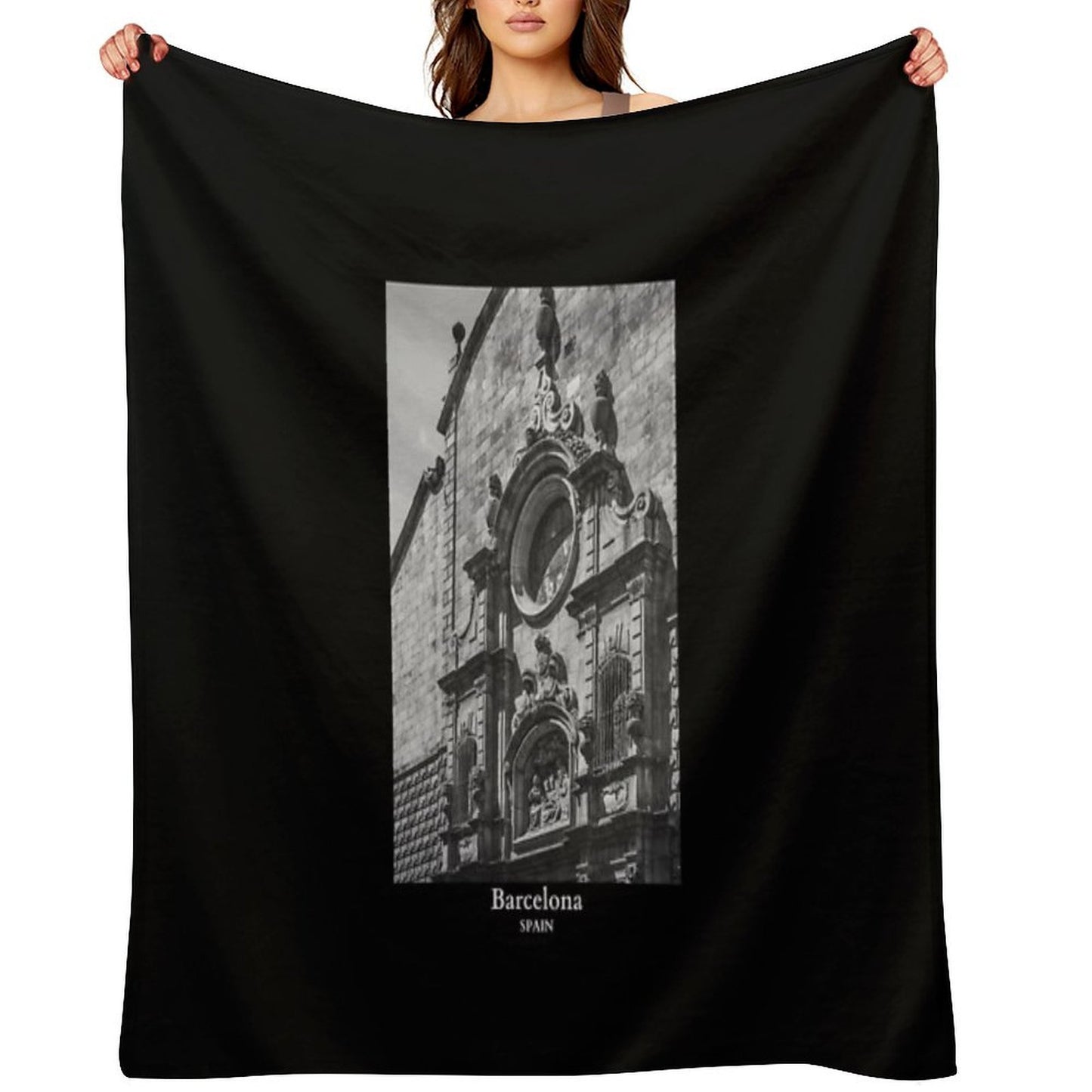 Gothic Quarter in Barcelona Spain Travel Black And White Throw Blanket