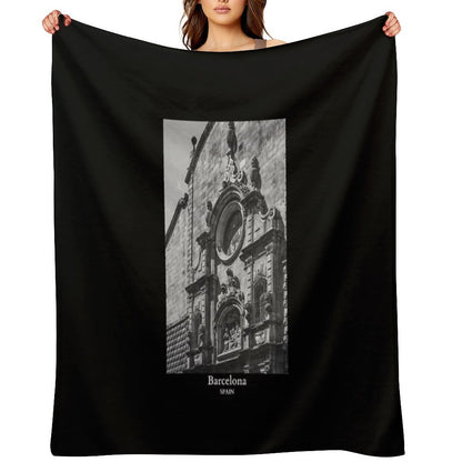 Gothic Quarter in Barcelona Spain Travel Black And White Throw Blanket