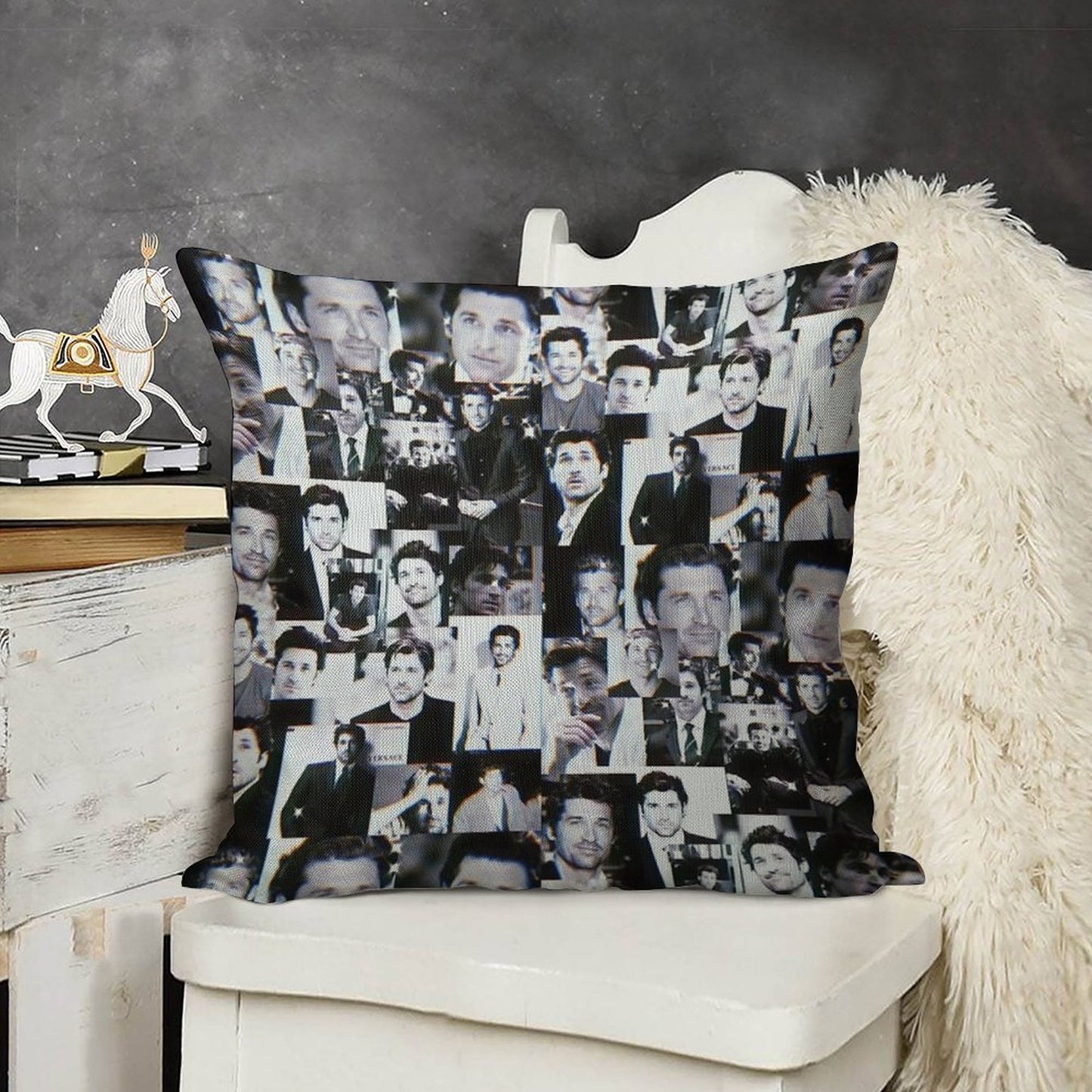 Patrick Dempsey Collage Linen Throw Pillow Cover