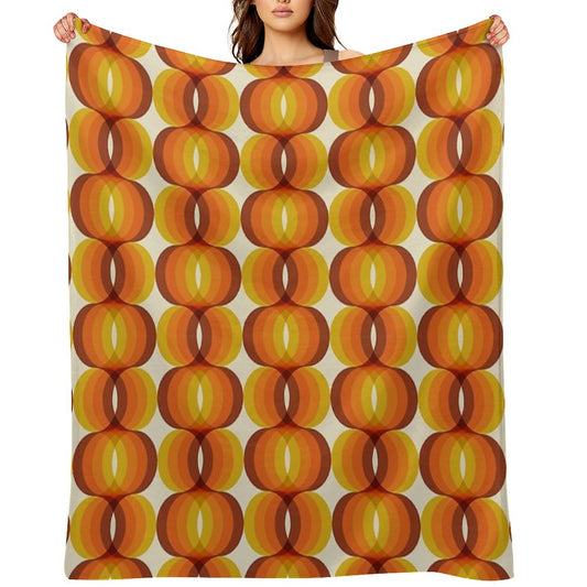 Orange, Brown, And Ivory Retro 1960s Wavy Pattern Throw Blanket