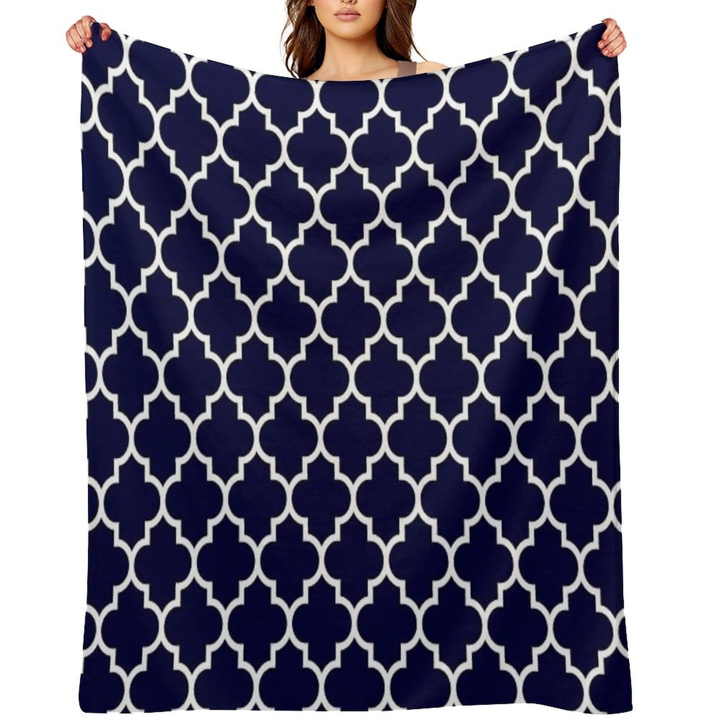 Navy Blue Quatrefoil Pattern Throw Blanket