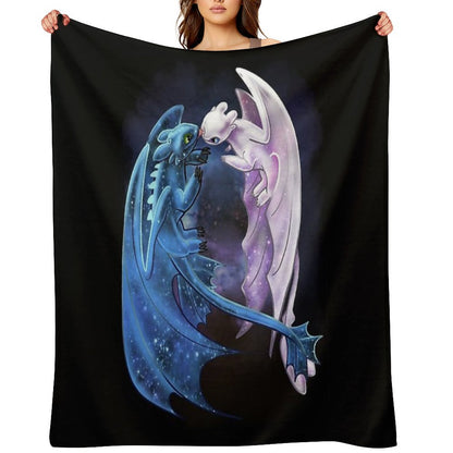 Dragon Heart - Starry Dragons - Toothless And Light Fury Throw Blanket