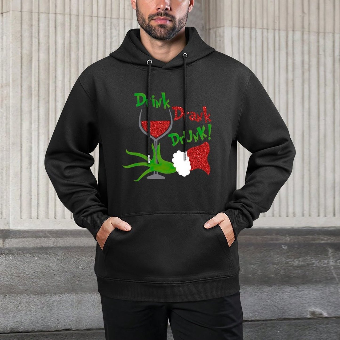Funny Christmas Tee Drink Drank Drunk Xmas Holiday Wine All-Day Comfort Hoodie