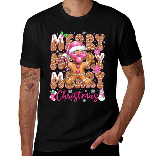 Gingerbread Merry Christmas Cute Pink Christmas Women Girls  Affordable Price T-Shirt