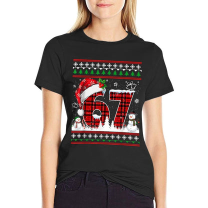 Funny 67 Six Seven Meme Ugly Sweater Christmas Pajamas  Cotton T-Shirt
