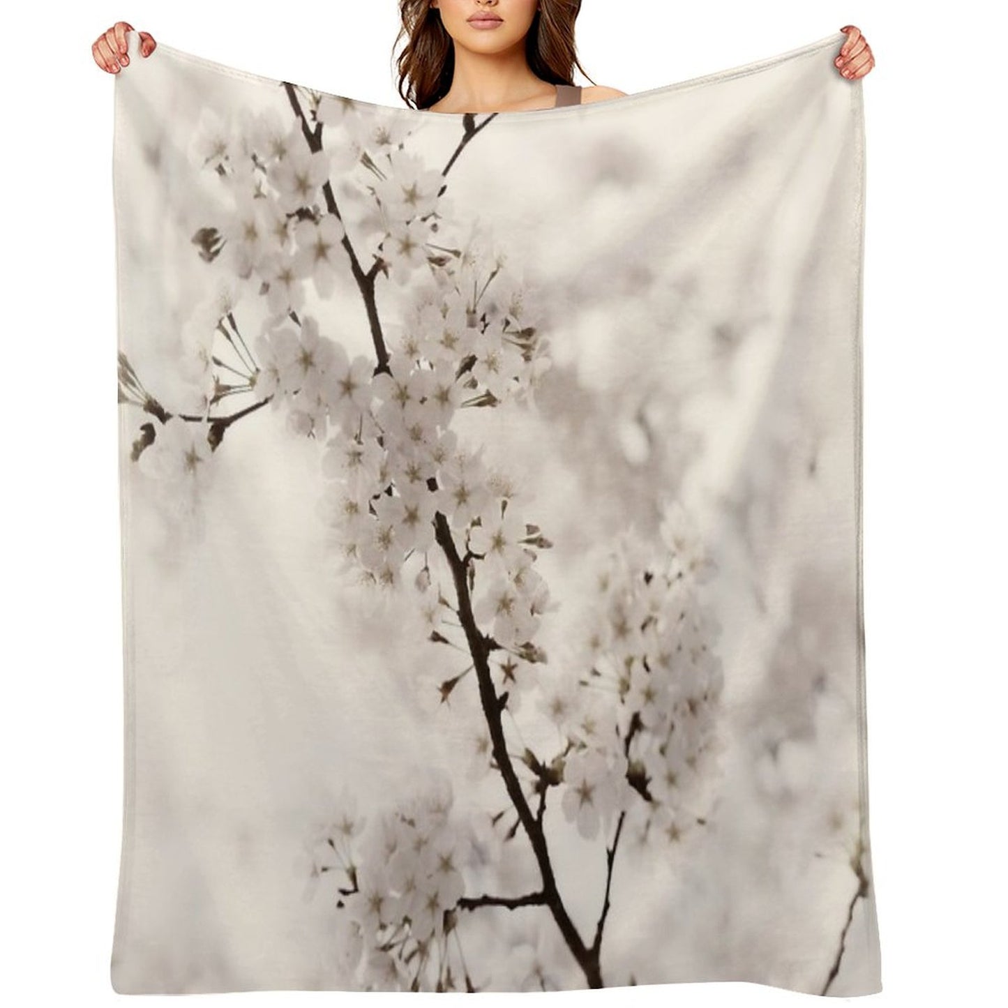 Cherry Blossom Artistic Closeup Sepia Toned Art Photo Print Throw Blanket