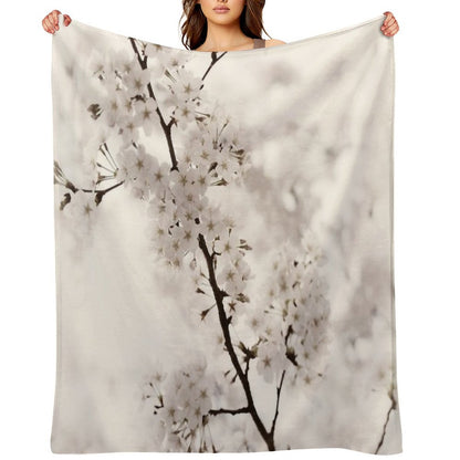 Cherry Blossom Artistic Closeup Sepia Toned Art Photo Print Throw Blanket