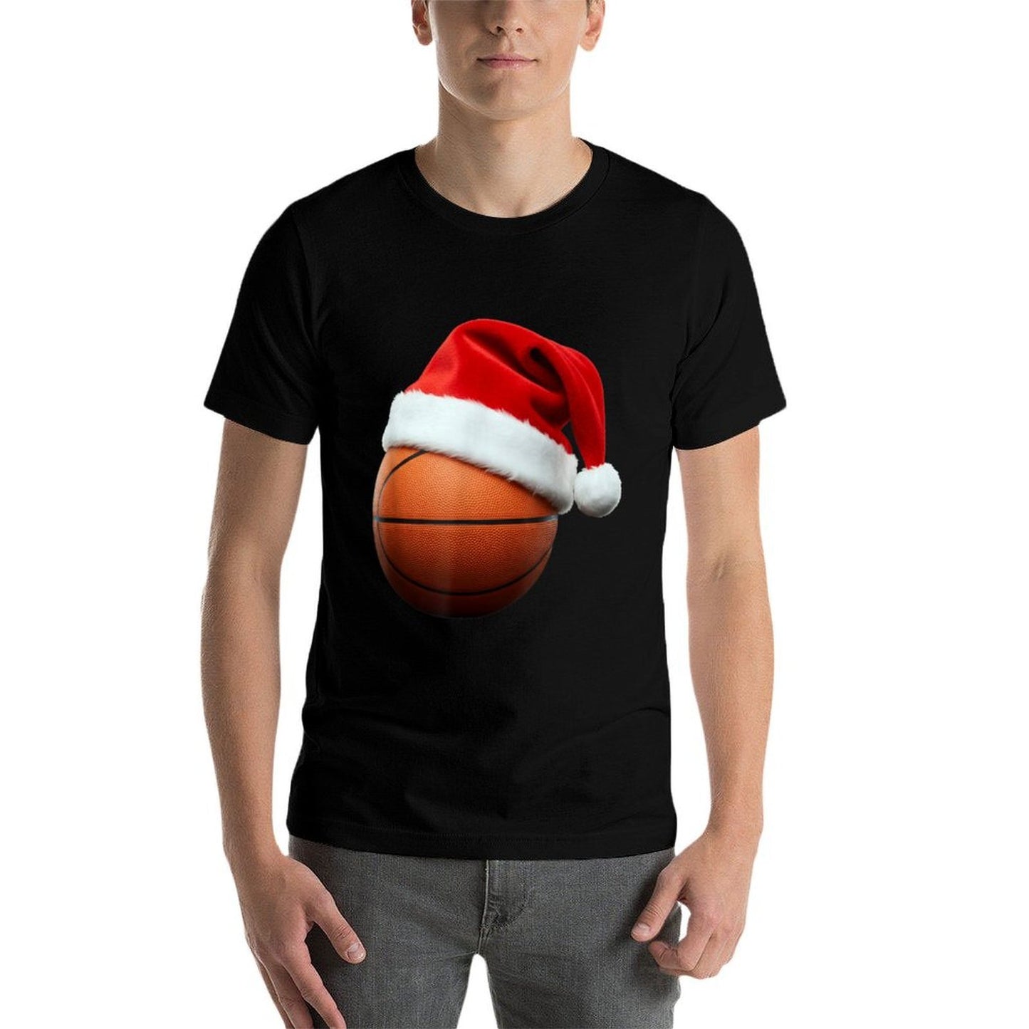 Basketball Christmas Hat Funny Holiday Sports Bball  Eco-friendly Material T-Shirt