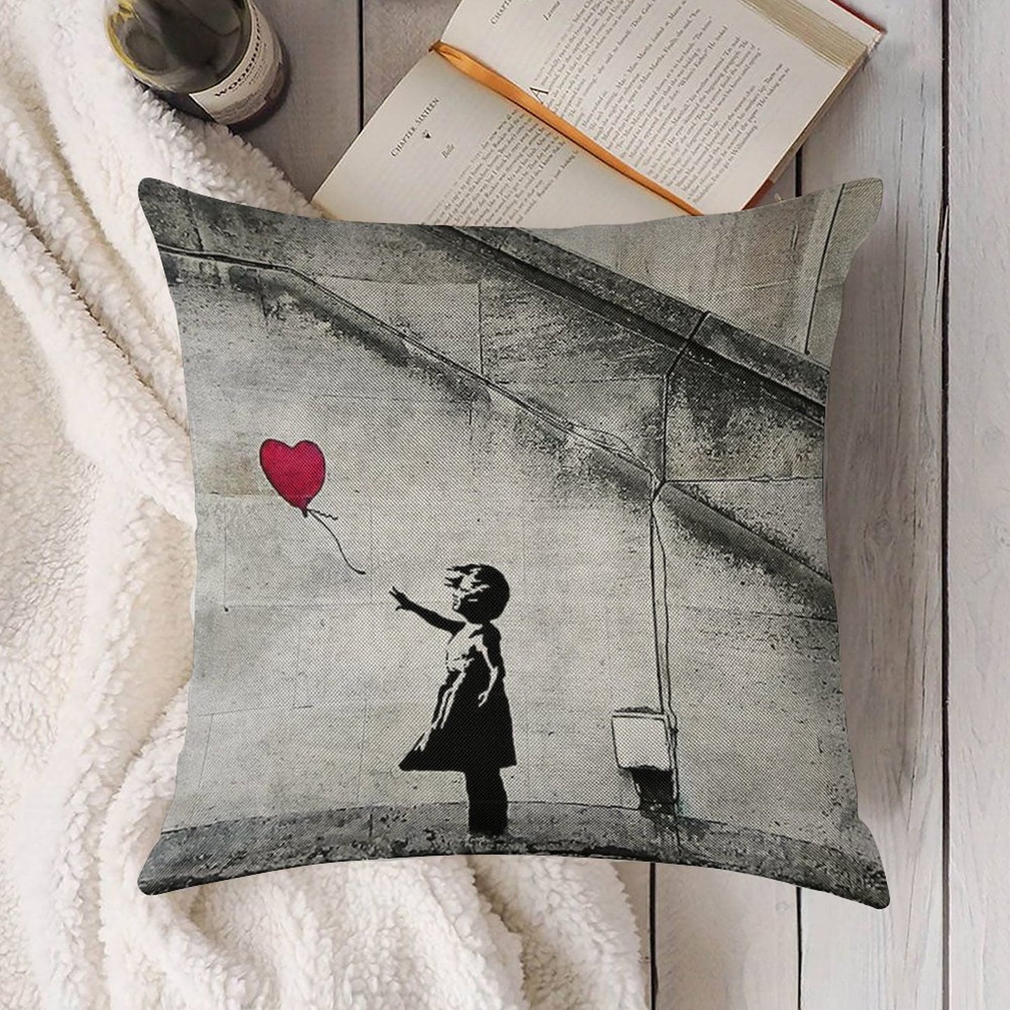 Balloon Girl - There Is Always Hope  Original Mural Banksy Linen Throw Pillow Cover