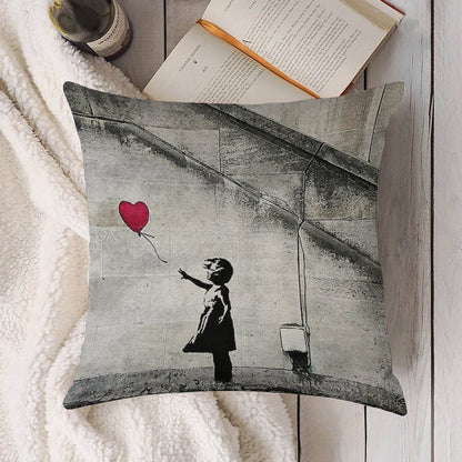 Balloon Girl - There Is Always Hope  Original Mural Banksy Linen Throw Pillow Cover