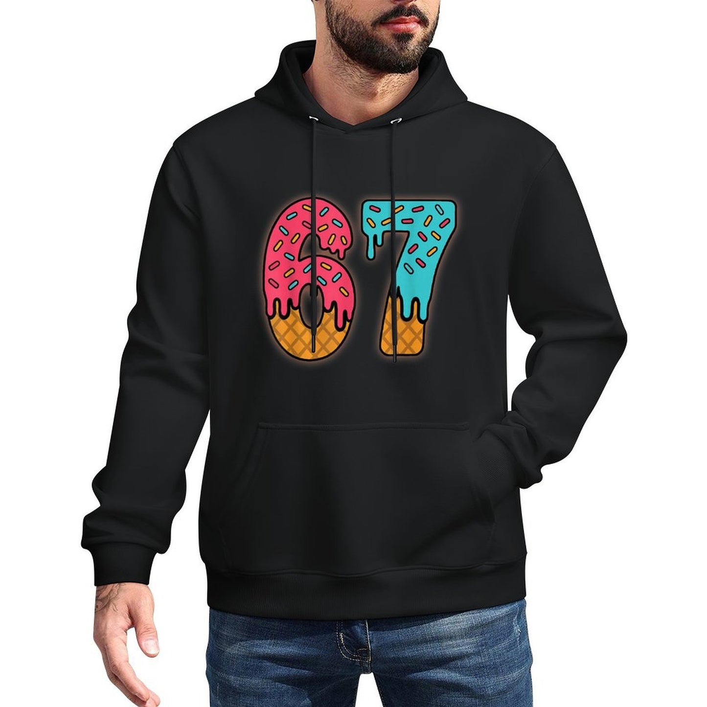 Six Seven Funny Ice Cream Drip Sports Cool Meme 67 Number Layering Staple Hoodie