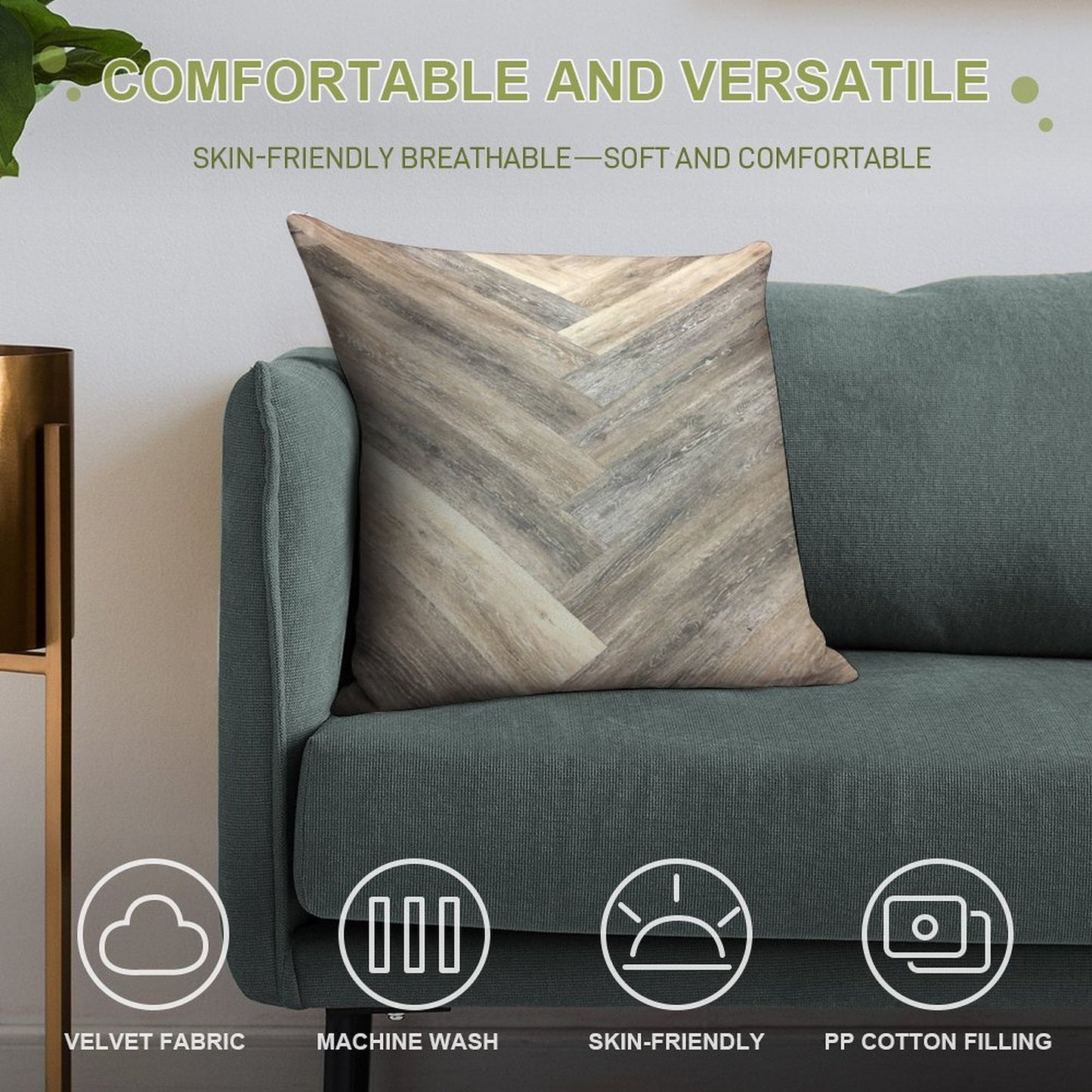 Contemporary Caramel Brown Grey Beige Farmhouse Barn Wood Soft Reinforced Edging Throw Pillow