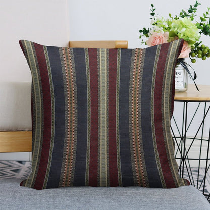 Navy Stripe Burgundy And Dark Blue Country Tapestry Linen Throw Pillow Cover