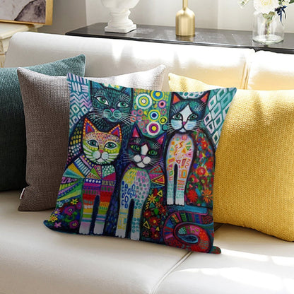 Quirky Cats Soft High-Density Material Throw Pillow